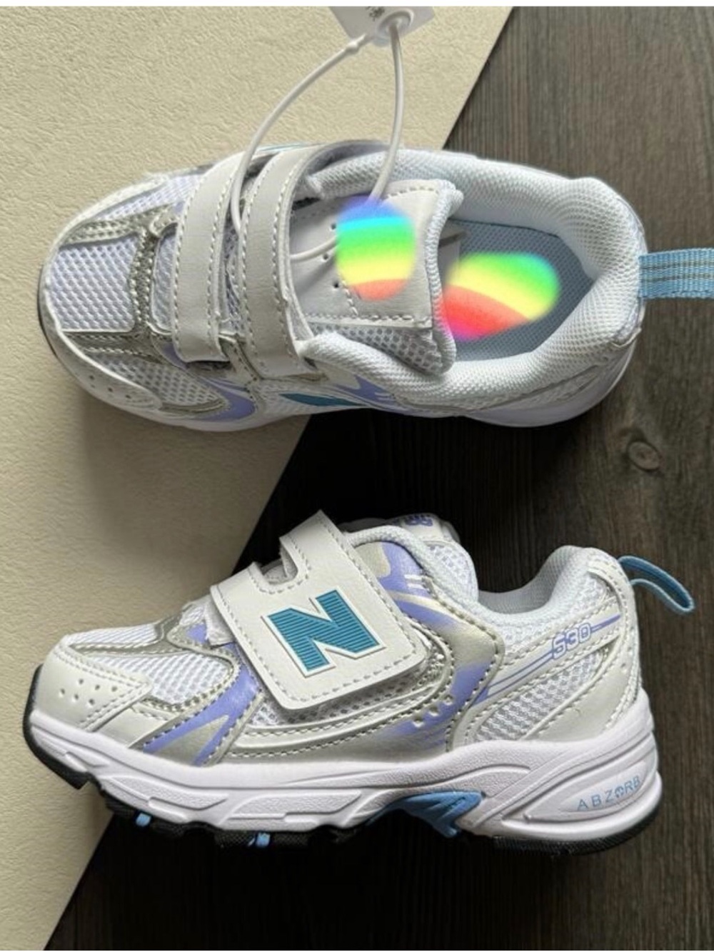 New Balance White & Light Blue Kids' Velcro Sneakers